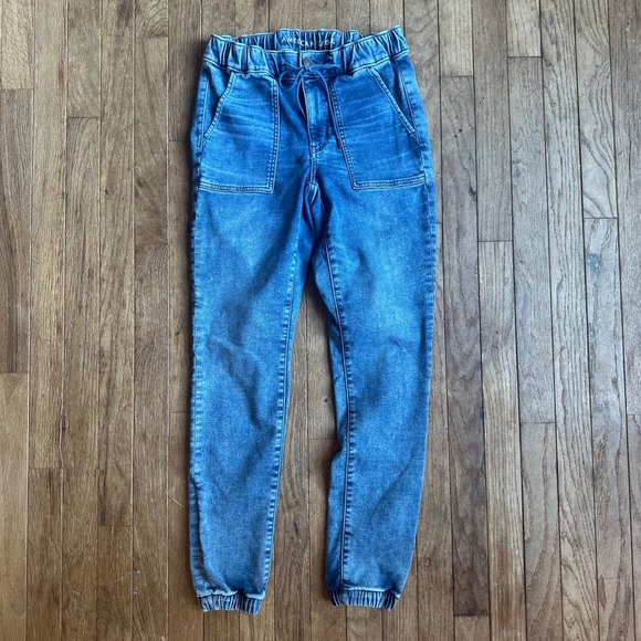 American Eagle Cozy High Level Stretch Denim Jogger Pants Size 4 Blue - Picture 1 of 10